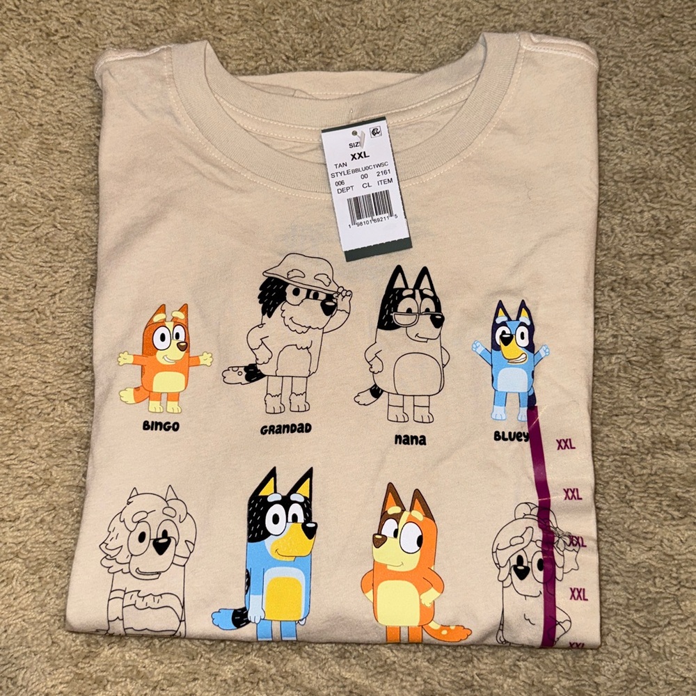 Bluey Kids Cartoon Character Beige T-Shirt